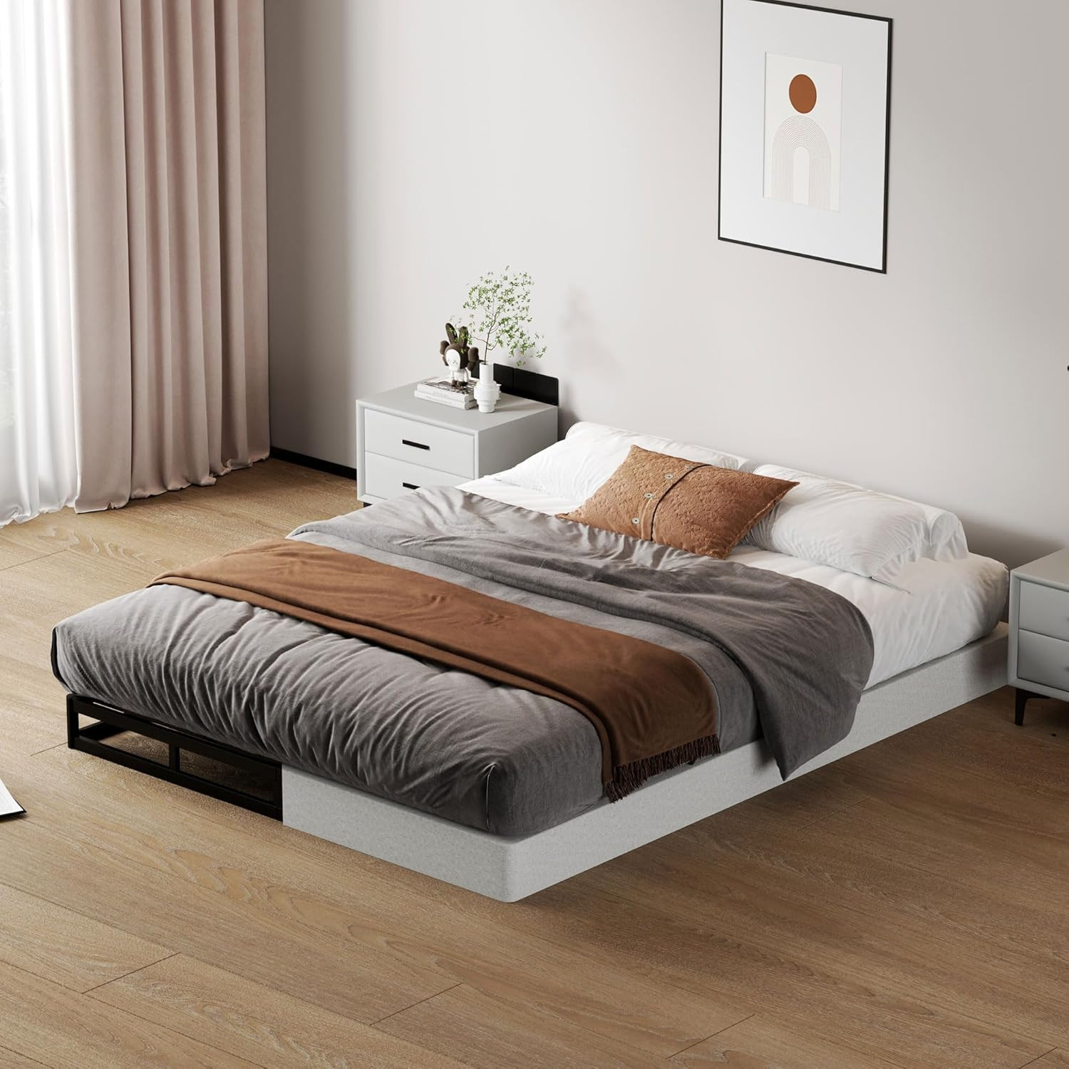 King Size Low Profile Box Spring – Heavy Duty Metal Bed Base with Fabric Cover