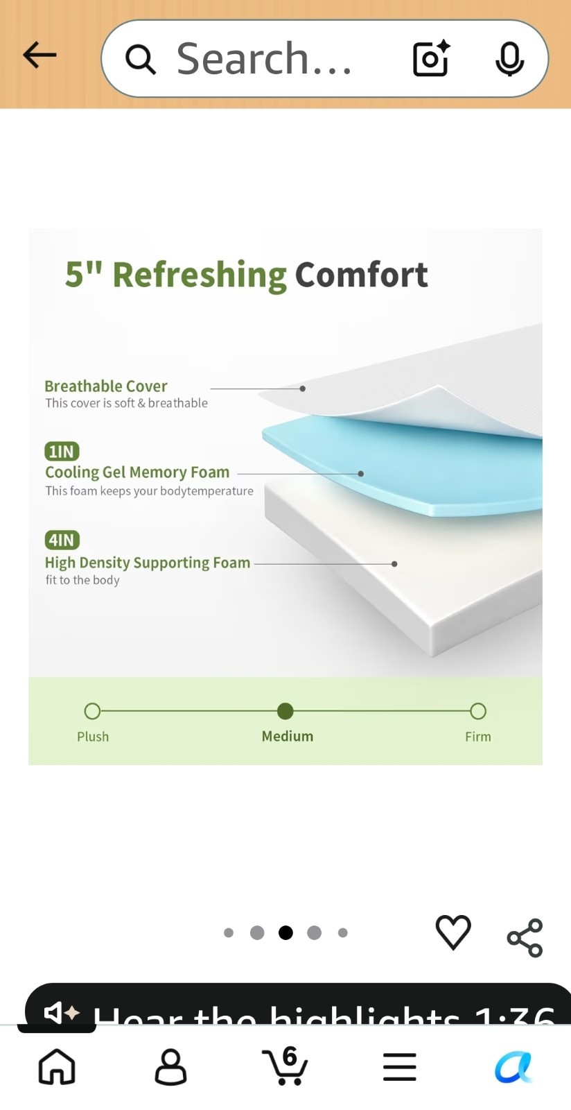FDW 5in Twin XL Gel Memory Foam Mattress Cooling Breathable White