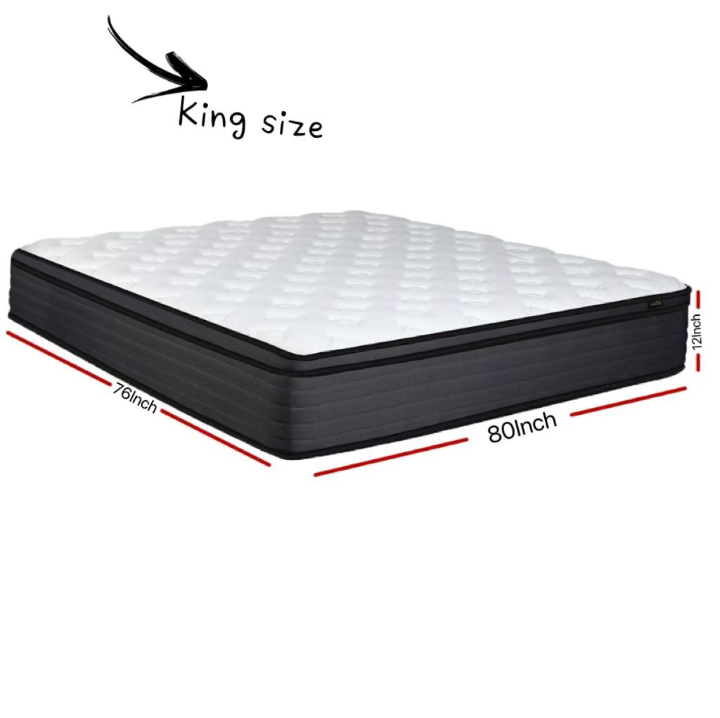12″ King Size Mattress Breathable Hybrid Spring Medium Firm Mattresses in a box