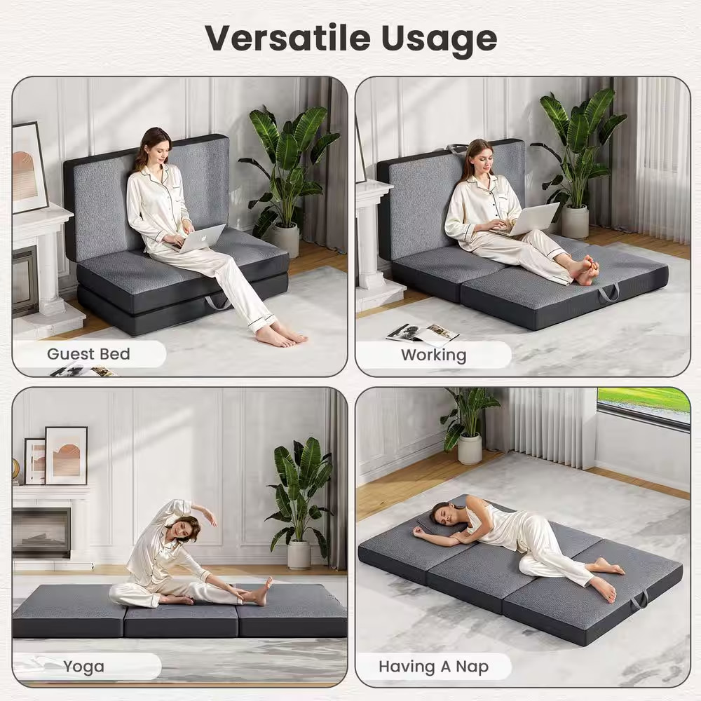 Bedroom Queen Size Medium Memory Foam Mattress, 6 In. Futon Floor Folding Mattre