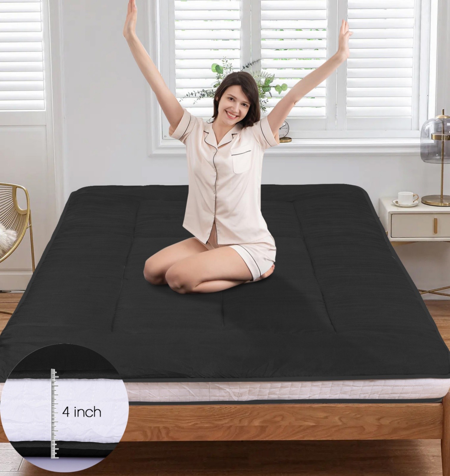 4″ Japanese Tatami Futon Roll-Up Mattress Memory Foam Floor Pad w/ Bag & Cover