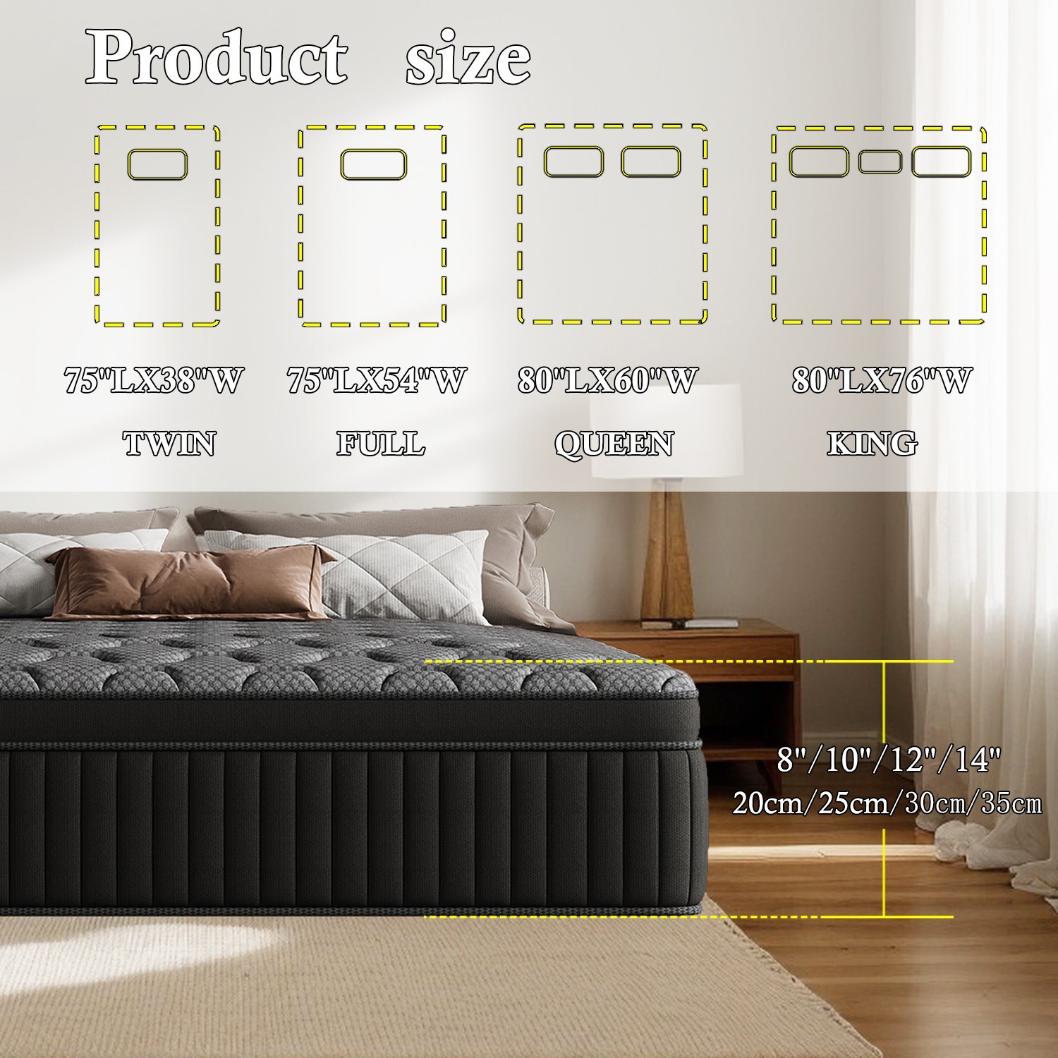 Hybrid Mattress in a Box–All Sizes–Firm or Medium Firm–8″10″ 12″ 14″Bed in a Box