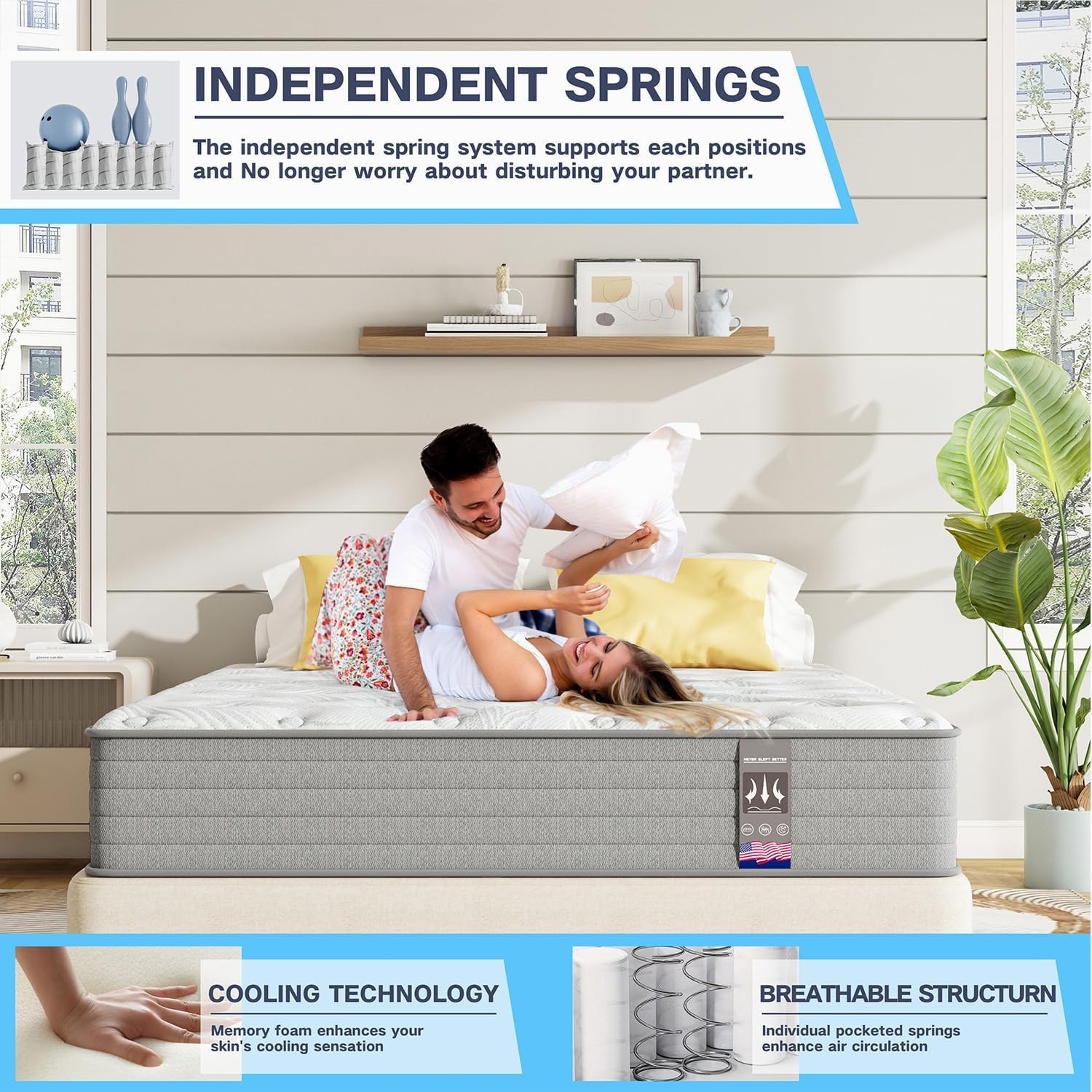12″ Queen Size Mattress in a Box Hybrid Spring Cooling Gel Memory Foam Mattress