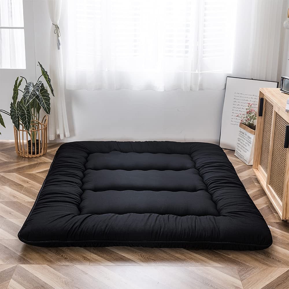 Japanese Floor Mattress Futon, 4″ Tatami Mat, Foldable Sleeping Pad, Full, Black