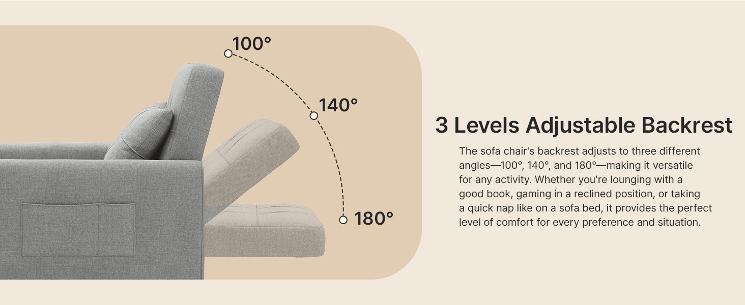 Convertible Sleeper Chair, 3-in-1 Sofa Bed with Adjustable Design,