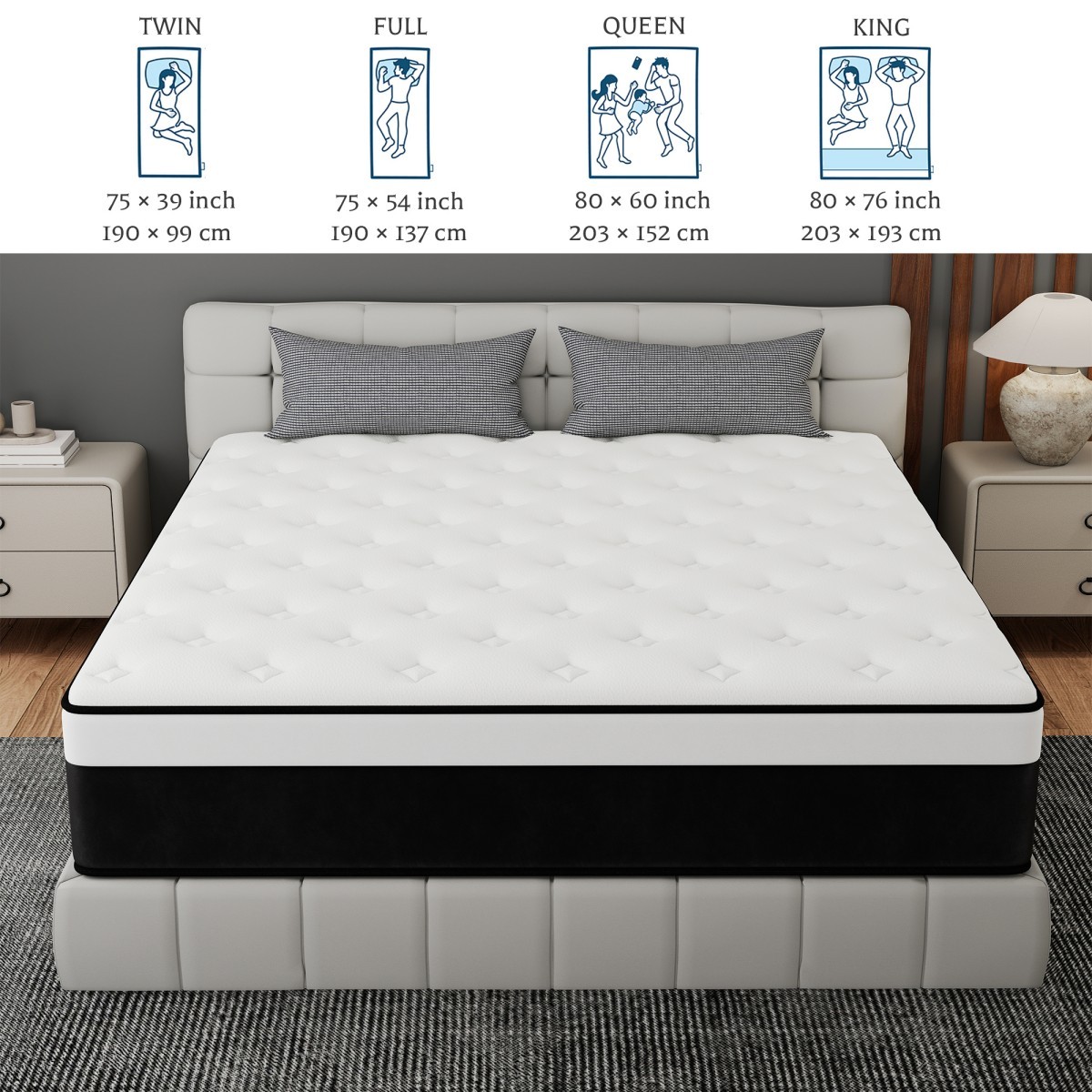 10″/12″/14″ Twin Full Queen King Mattress In a Box Gel Memory Foam Hybrid Spring