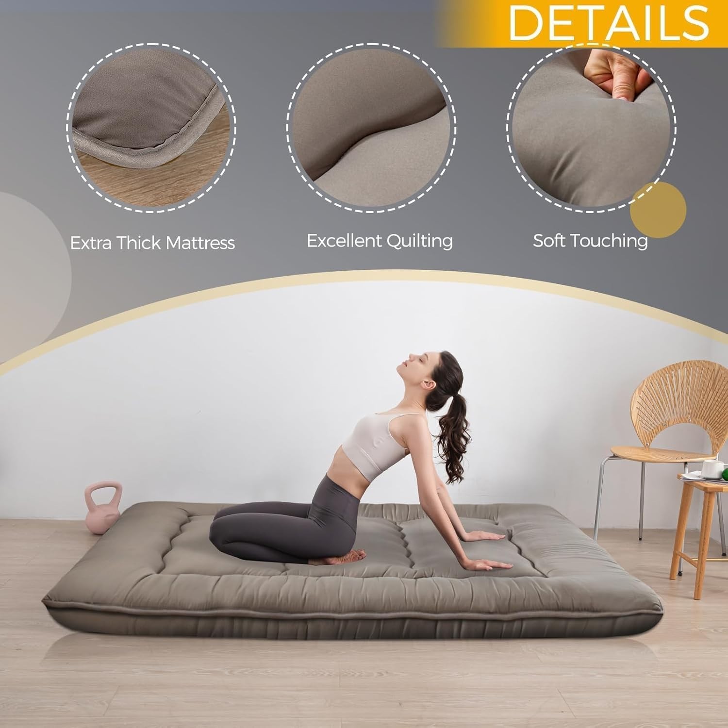 6-Inch Extra Thick Japanese Floor Mattress – Queen, Dark Grey, Foldable Design
