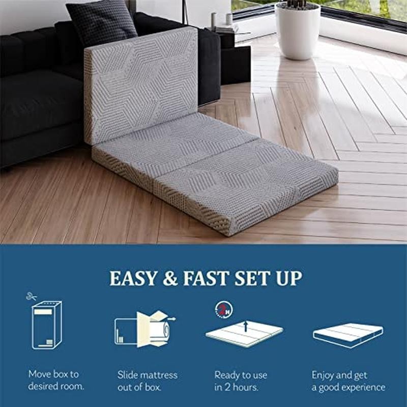 Folding Memory Foam Trifold Mattress Portable Guest Bed Travel Comfort Grey New