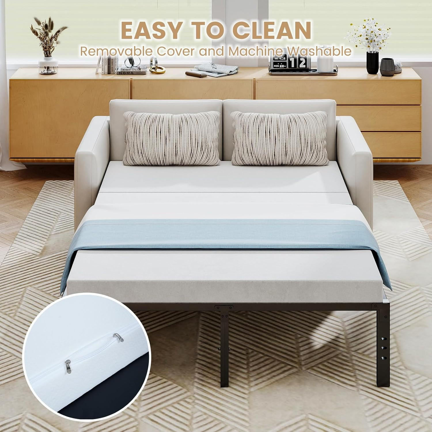 4 Inch Foldable Memory Foam Sofa Bed Mattress Replacement, Queen Size Pull Out C