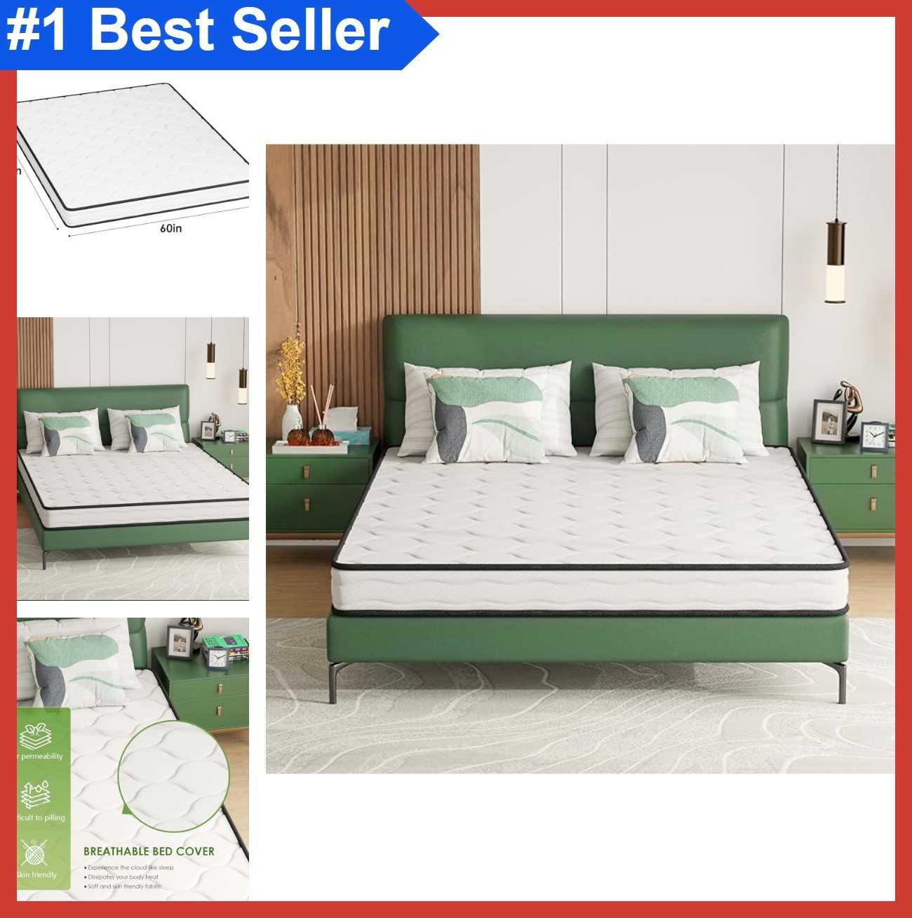 Queen Mattress 6 Inch Medium Firm Hybrid Pocket Spring Foam Breathable Bed in a