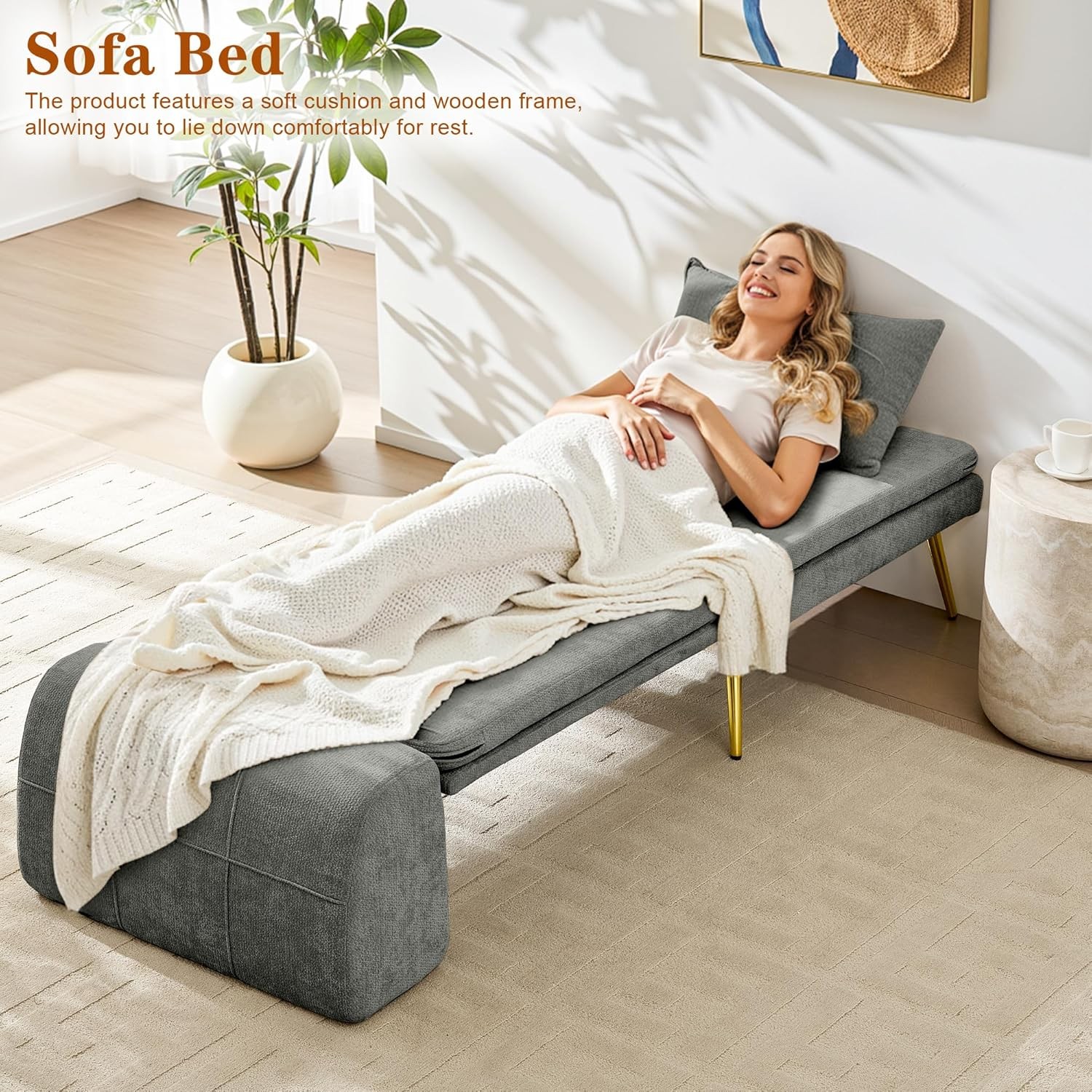3-in-1 Convertible Sleeper Chair Bed, Futon Sofa Chair with Ba