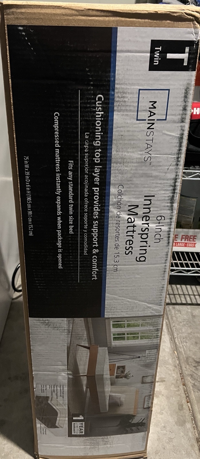 NEW Mainstays WMMS06TTGRSP2 6″ Innerspring Coil Mattress, Twin