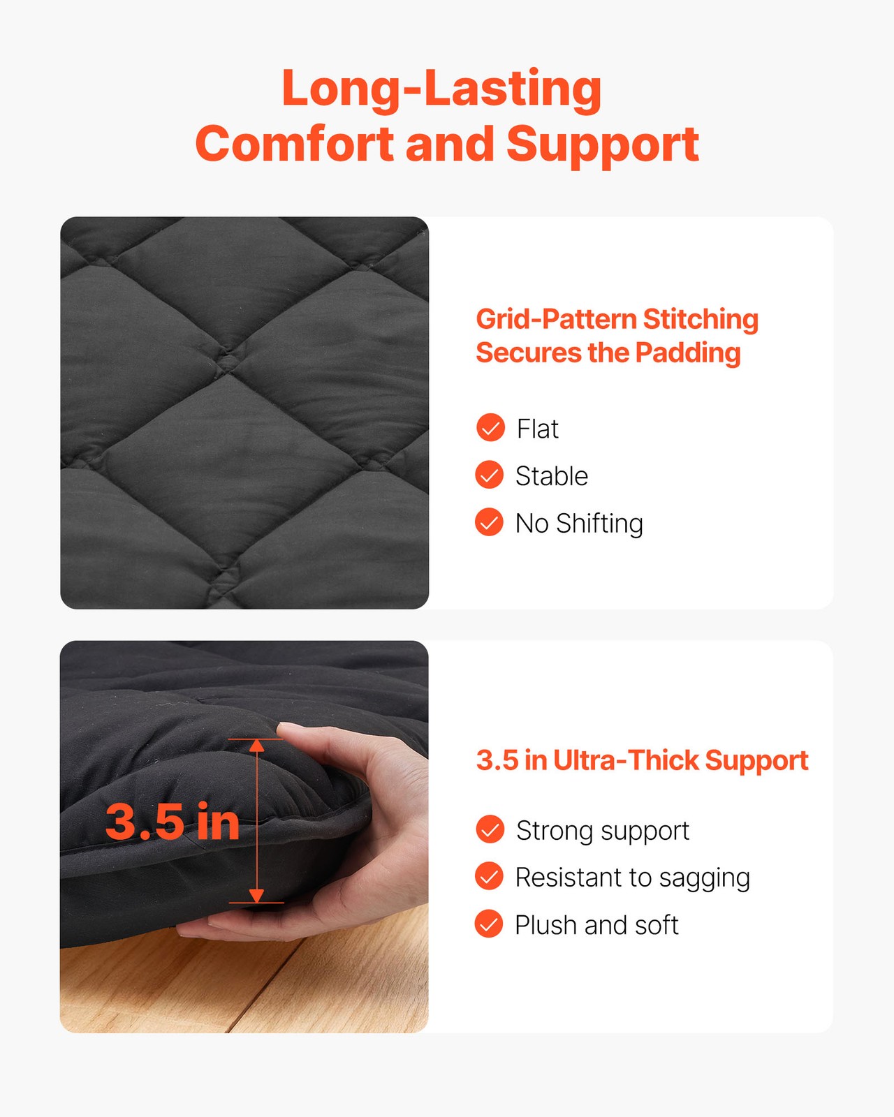 VEVOR Japanese Tatami Mattress Full Foldable Futon Mat with Storage Bag Black