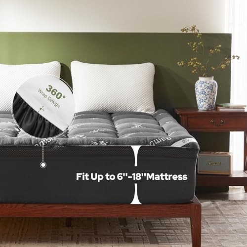 4 Inch Memory Foam Mattress Topper,2-in-1 Dual Layer Design Queen Dark Gray