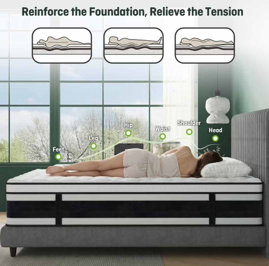 12″ Queen Colchon Memory Foam Hibrido Cama Queen Mattress Hybrid Medium Firm
