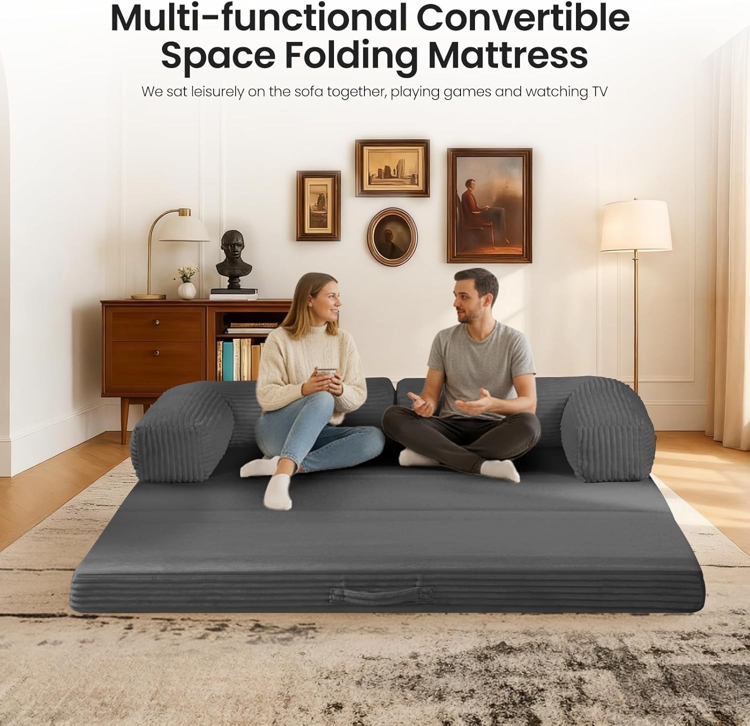 Tri-Fold Foldable Mattress Convertible Folding Sofa Bed W/ Removable Arms &