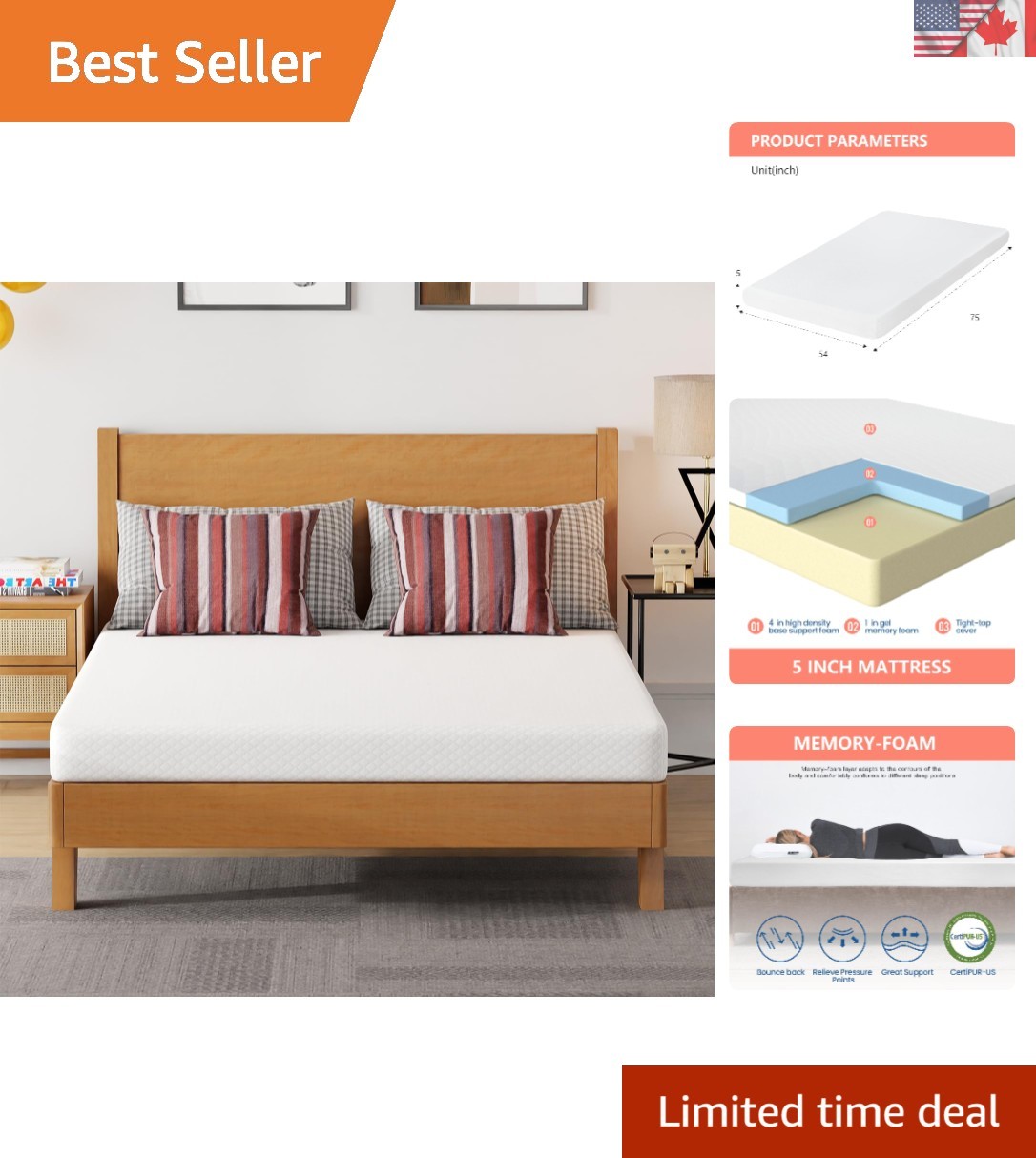 5-Inch Gel Memory Foam Mattress – Medium Firm, CertiPUR-US Certified, Full Size