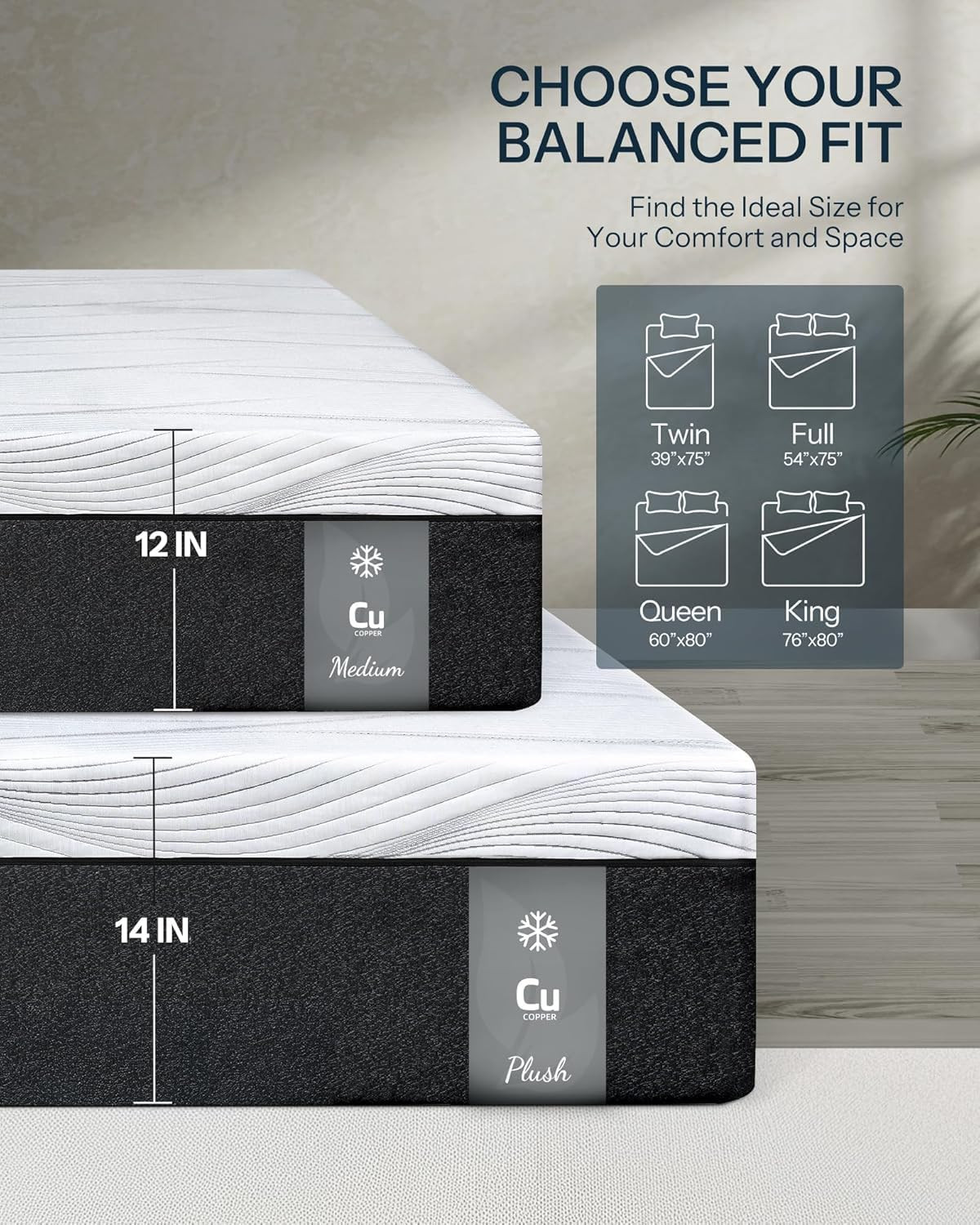 Plush 14″ Hybrid Queen Mattress – Copper Gel & Pocket Coils