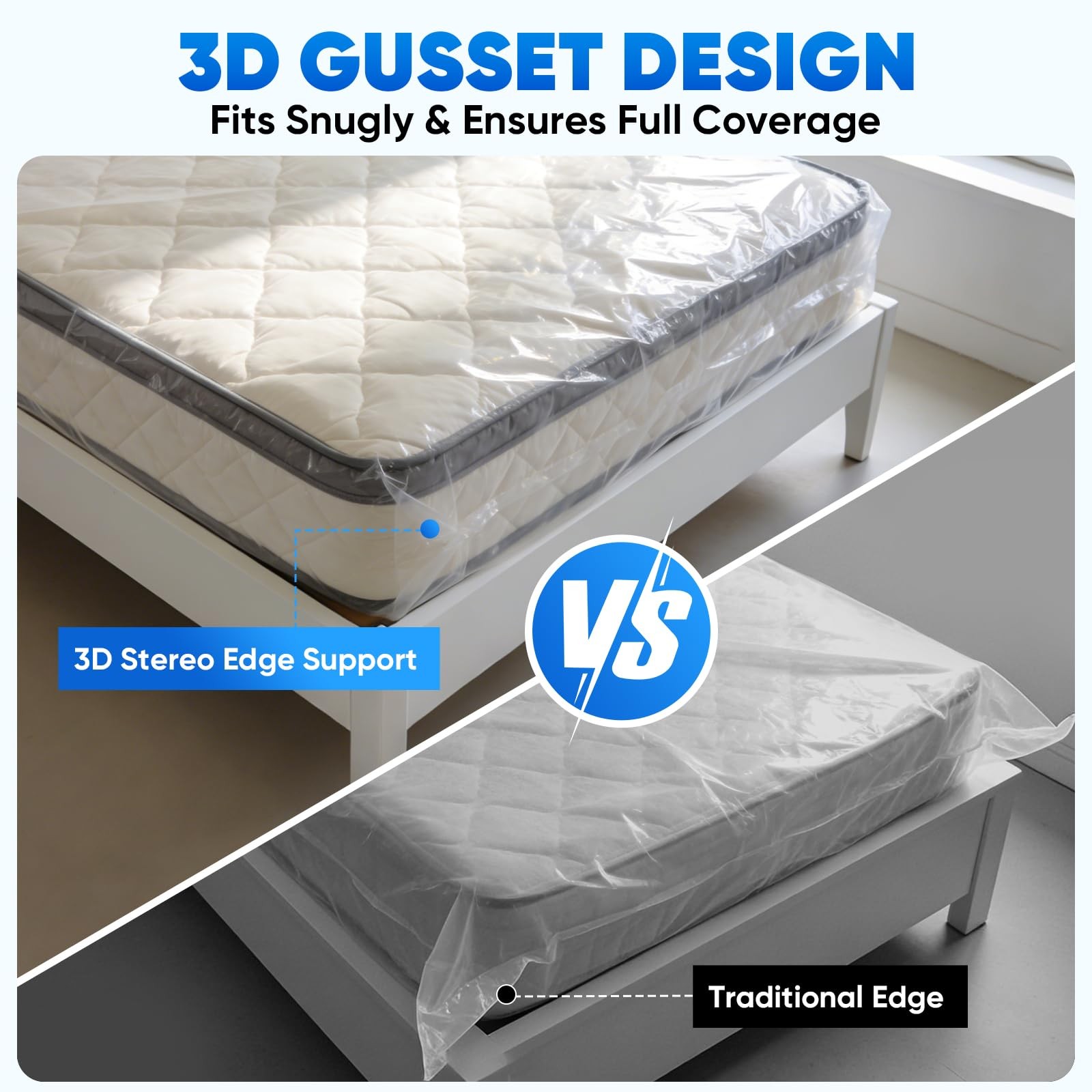 TICONN 2PK Plastic Mattress Bag for Moving Storage, Waterproof Queen, White