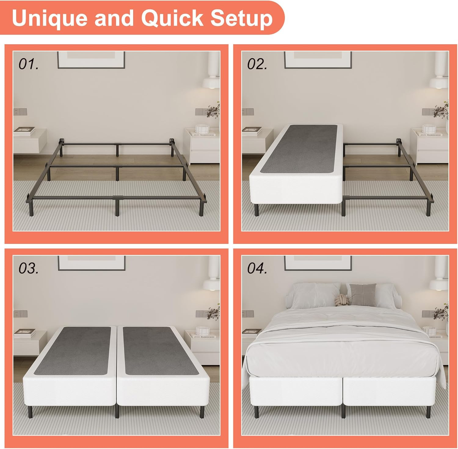 7″ Heavy Duty Split Box Spring with Fabric Cover – Easy Assembly & Noise-Free
