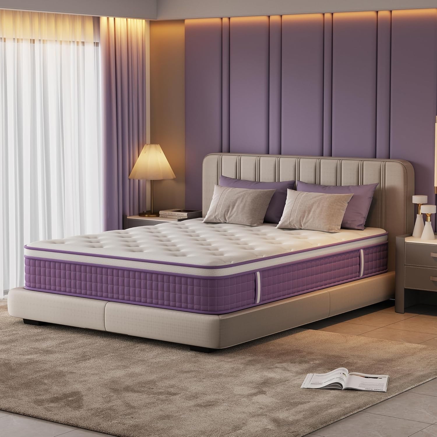 12″ Queen Mattress in a Box Purple Hybrid Mattress with Gel Memory Foam & Pocket