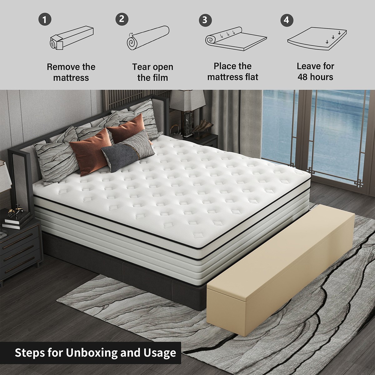 12/14 Inch Full Queen King Size Mattress Hybrid Foam Innerspring Bed in a Box