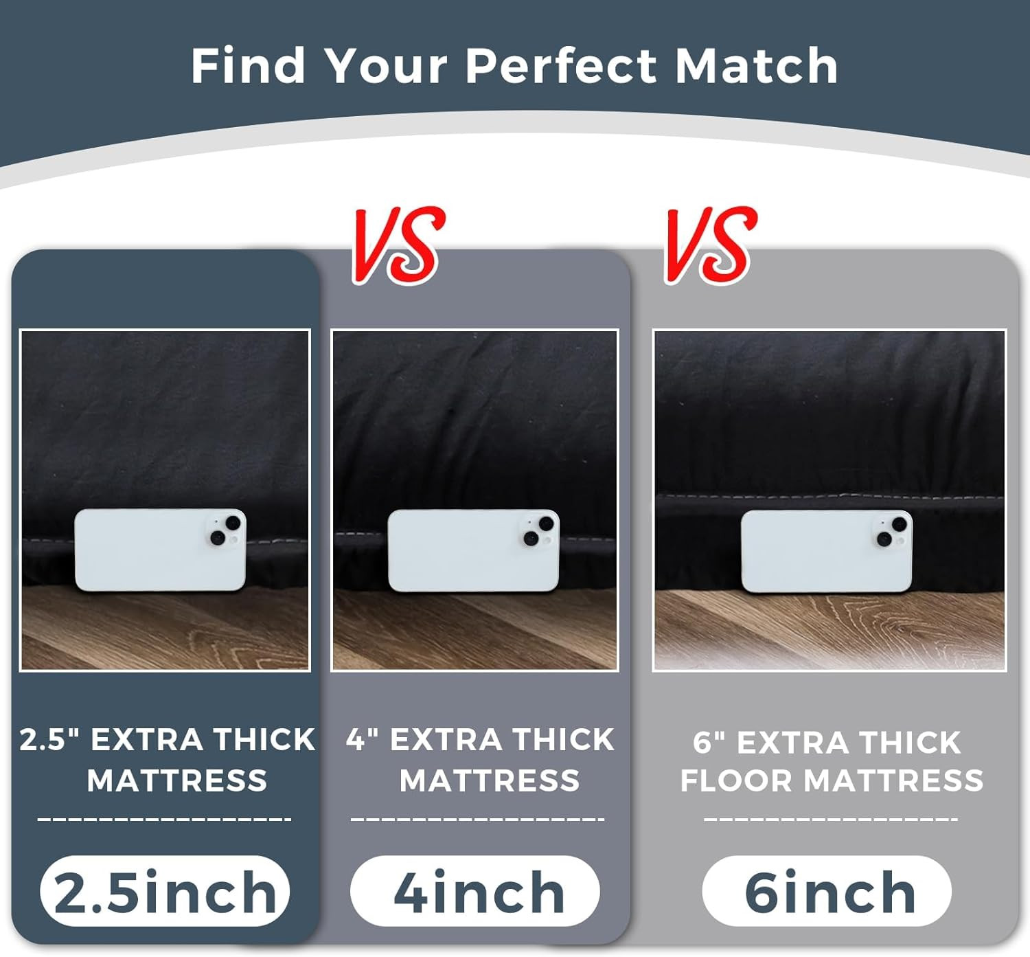 Extra Thick 6″ Japanese Futon Mattress, Foldable Black Floor Bed for Adults