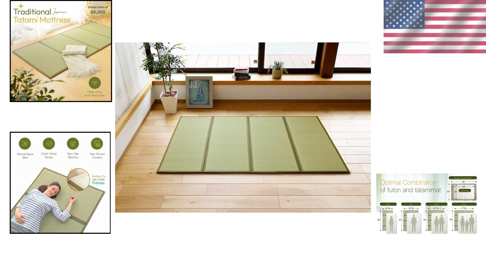 Handmade Japanese Tatami Mat, Natural Rush Grass Futon