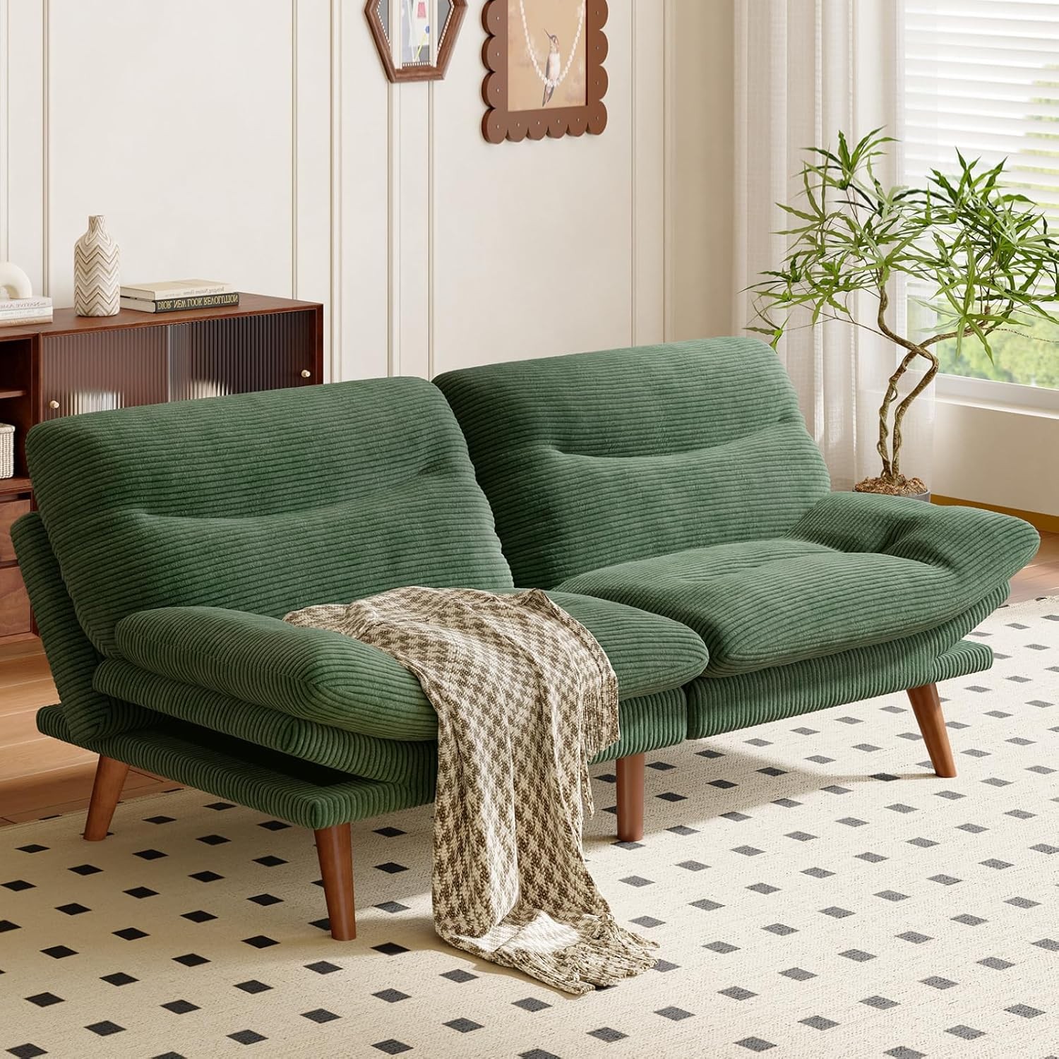 ada 75″ Convertible Futon Sofa Bed, Corduroy Folding Futon Set with