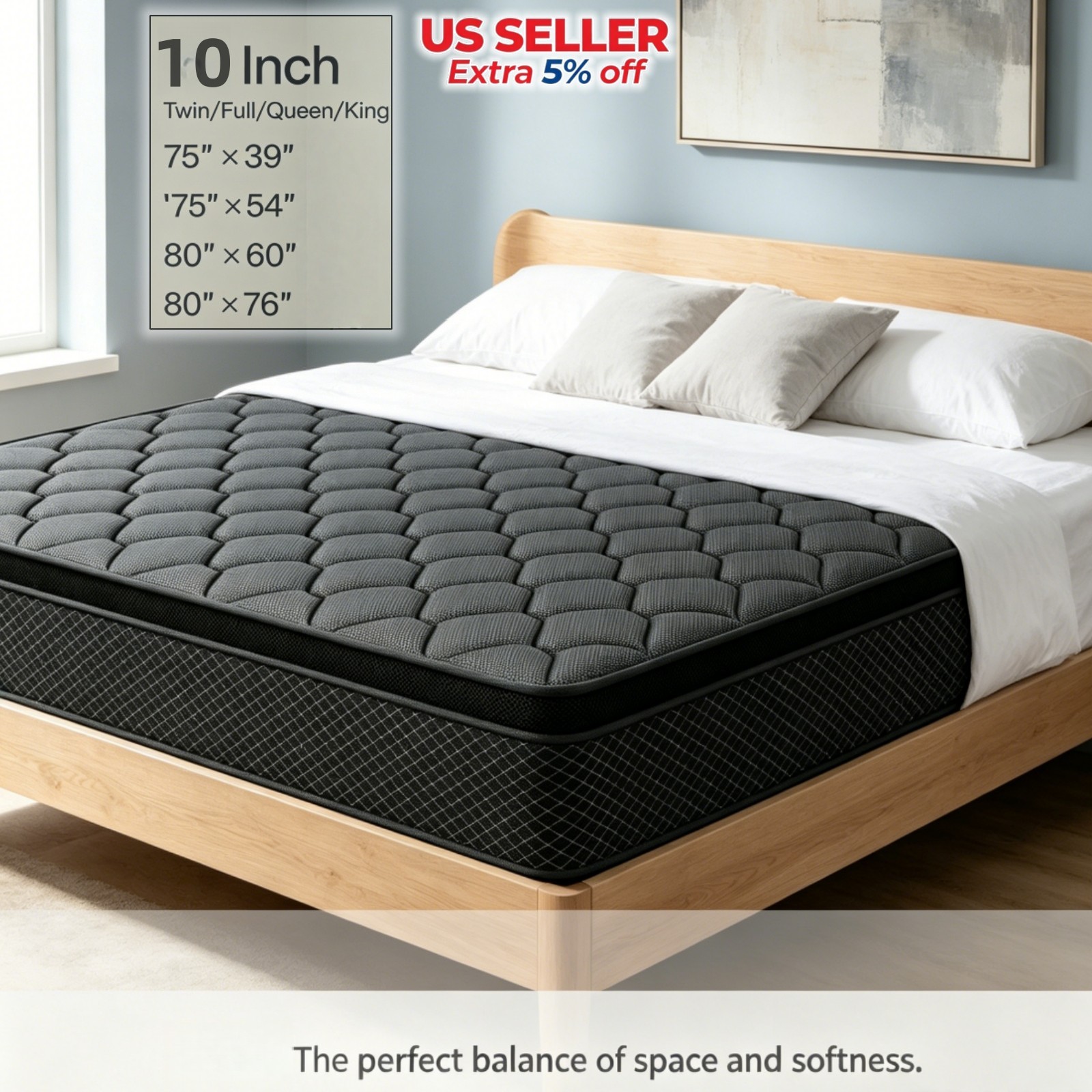 12” Gel Memory Foam Hybrid Mattress Twin Full Queen King Size Box 75/76/80”(L