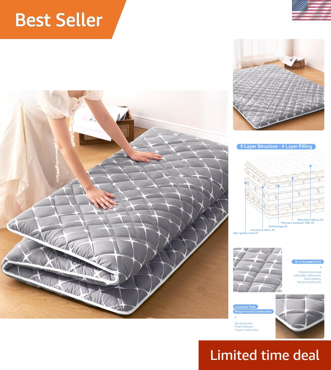 Comfort Upgraded Queen Futon Mattress – High Density Foam with Microfiber Cover