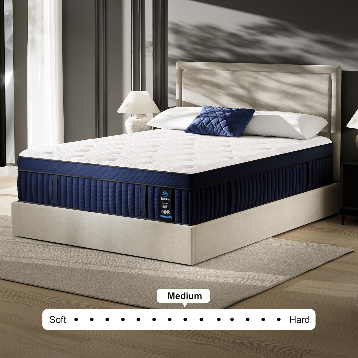 14″ King Mattress, Euro Top Gel Memory Foam, 7-Zone Coils, Medium Firm