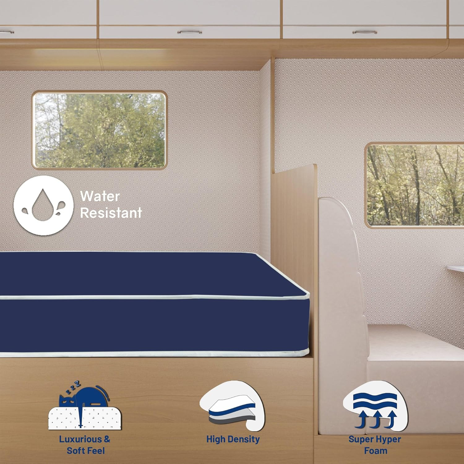 Blue 8-Inch Medium Firm Water-Resistant Foam Mattress – Easy Clean & Quiet Full