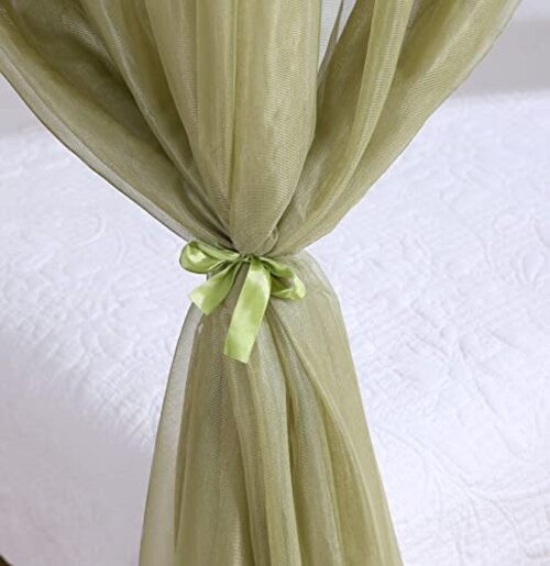 Canopy for Girls Room Bed Curtains Sheer Curtain for Full/Queen Sage Green