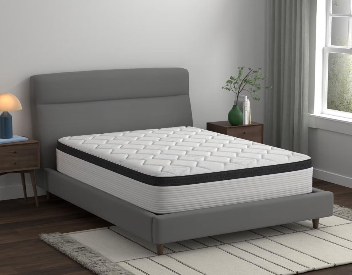Spring Cream White Luxury Hybrid Mattress, Euro-Top | Cooling Gel Memory Foam