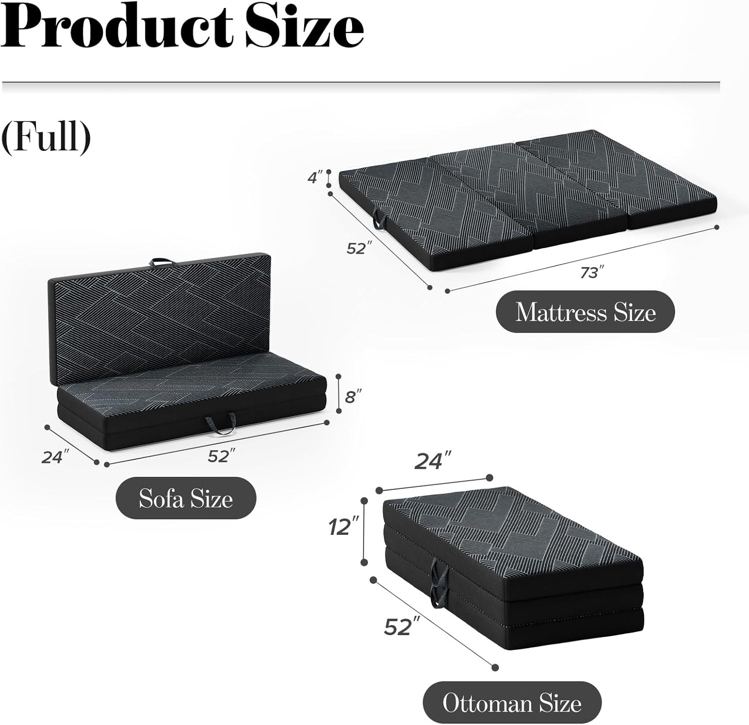 Portable Tri-Fold Memory Foam Mattress – Full Size, Washable Cover, Non-Slip