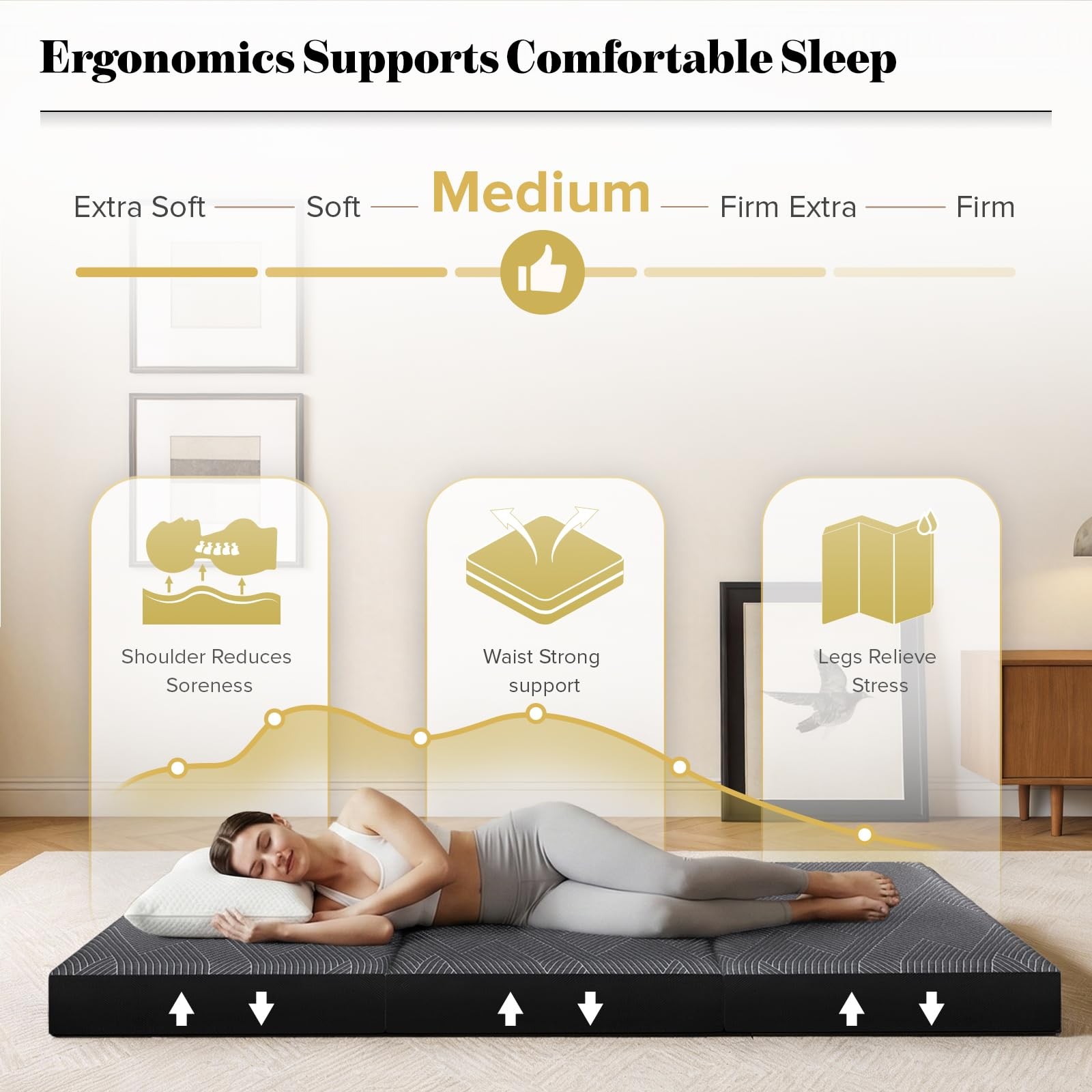 Tri Folding Mattress Queen Size – Foldable Mattress Trifold Memory Foam Mat w…