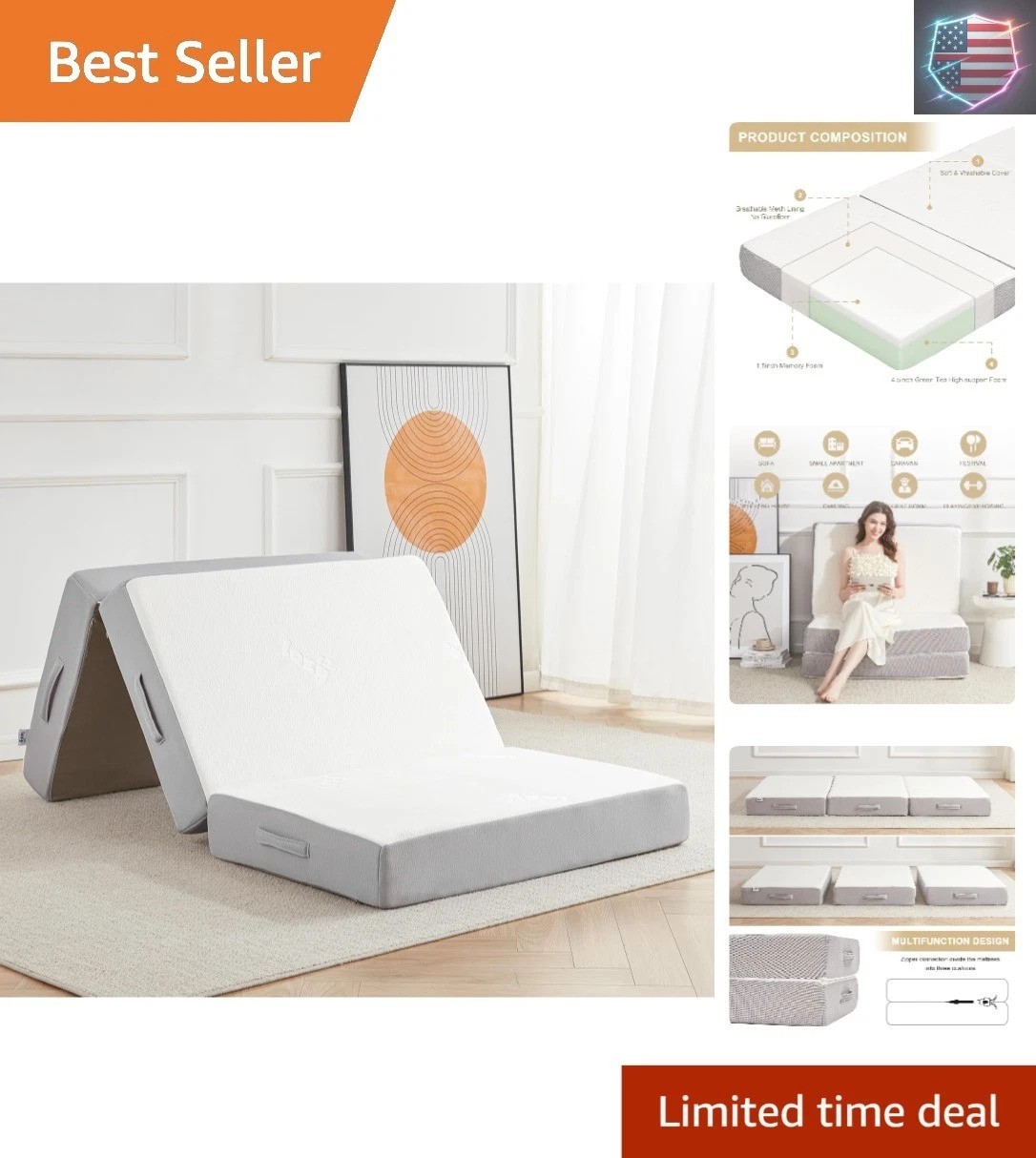 Folding Mattress, 6 Inch Memory Foam Tri-fold Mattress with Breathable & Wash…