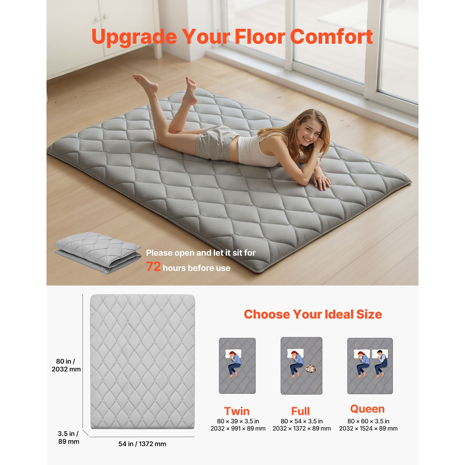 Uimoso Tatami Mattress Full Foldable Futon Mattress with Storage Bag Gray