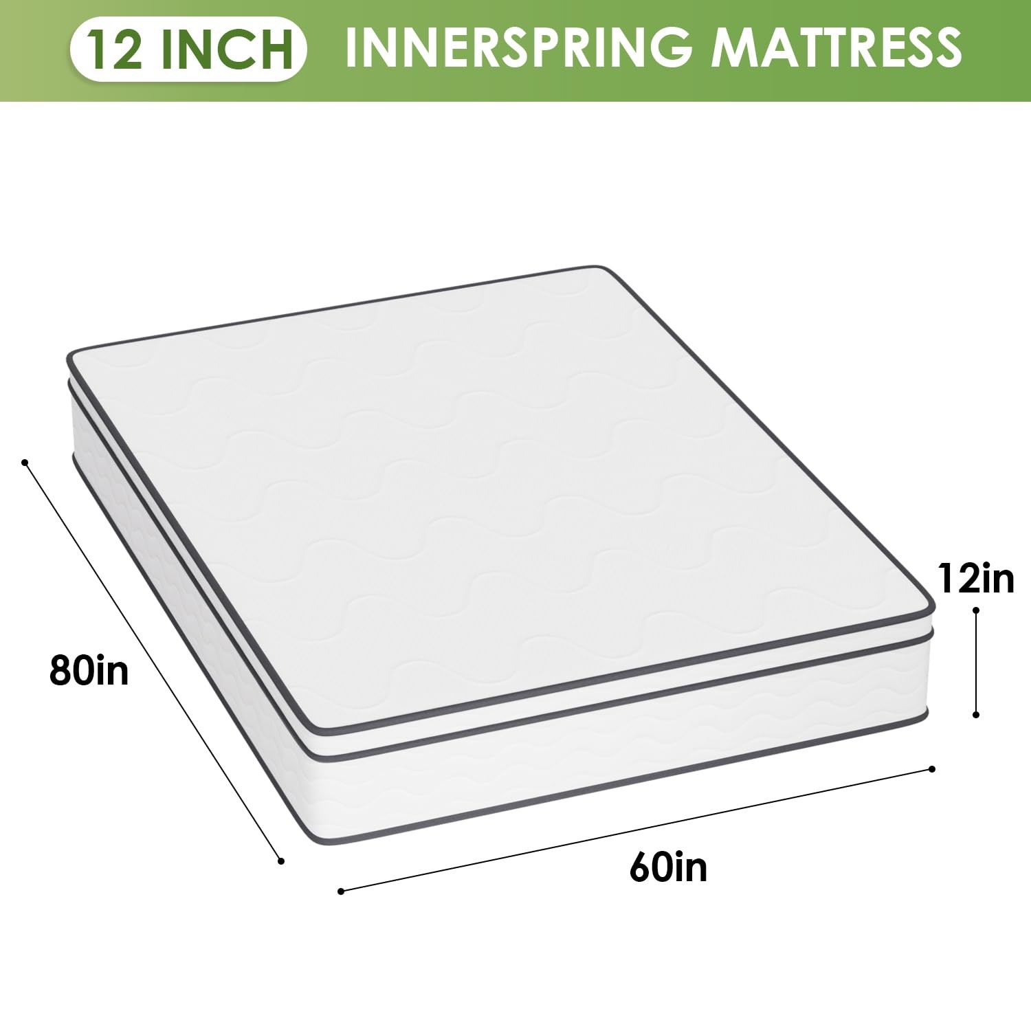 | 12 Inch Queen Mattress | Medium Firm Hybrid Mattress | White | with High-De…