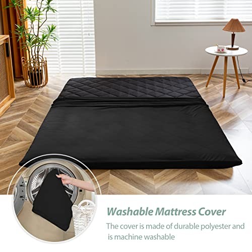 Japanese Floor Futon Mattress Size, Floor Bed for Adults, Roll Up King Black