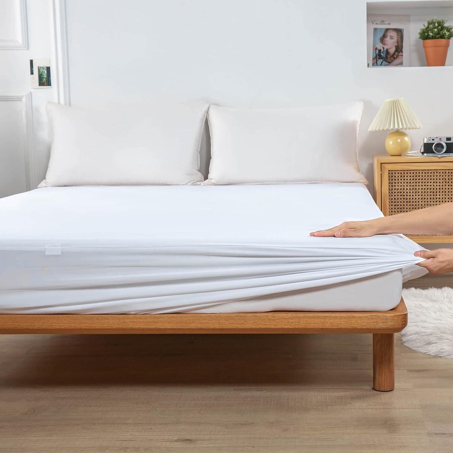Kingnex Queen Mattress Protector Waterproof Fitted Sheet Style Queen, White