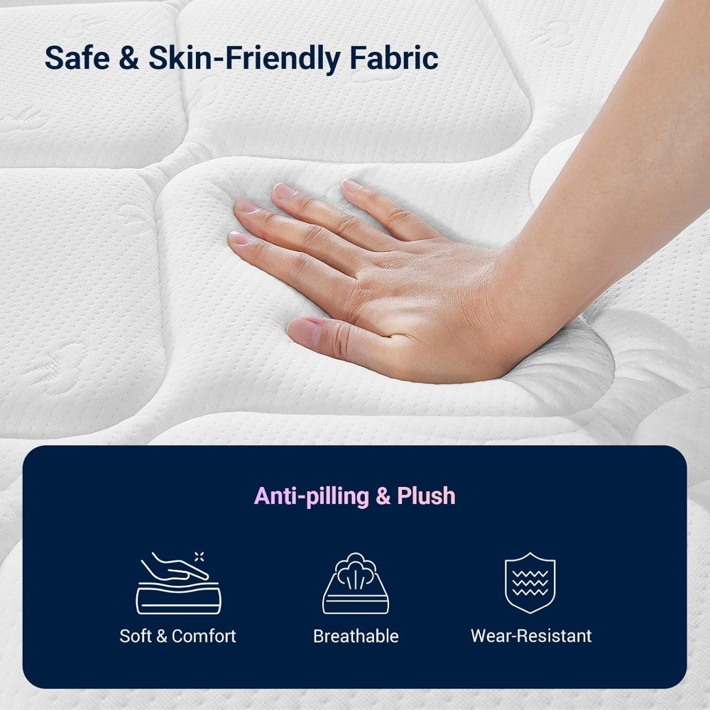 6 Inch Twin Hybrid Mattress in a Box, Medium Soft Feel, Breathable Fabric,