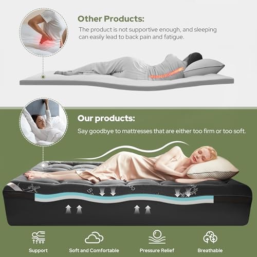 4 Inch Memory Foam Mattress Topper,2-in-1 Dual Layer Design Queen Dark Gray