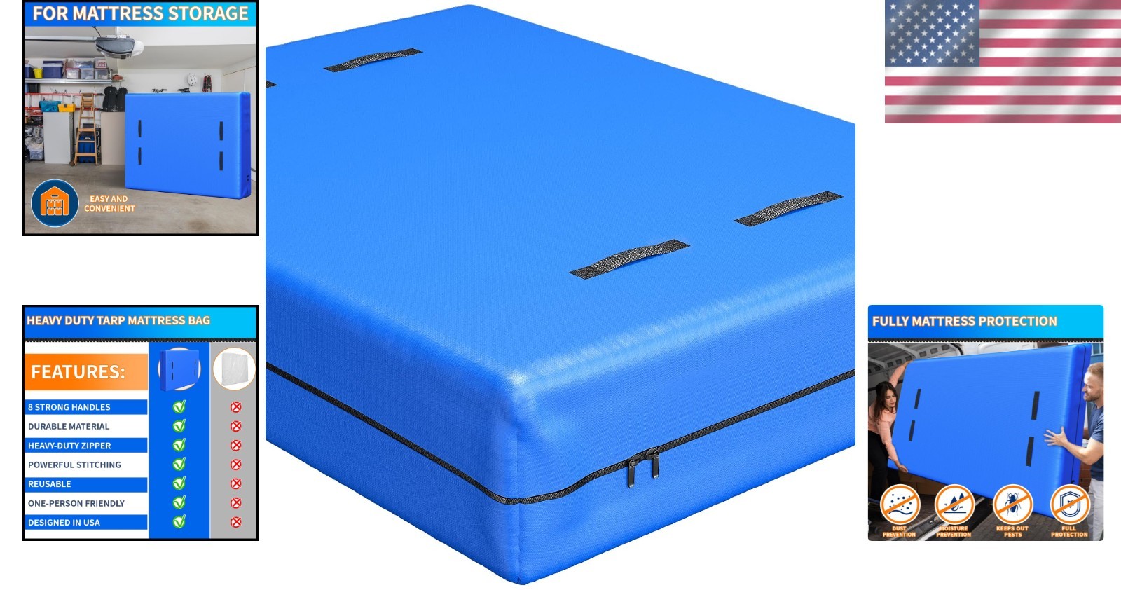 Heavy Duty Waterproof King Mattress Bag with Handles – 82”L x 79”W x 15”D