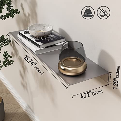 Danpoo Estante de pared de metal, pequeño estante flotante de 16 pulgadas Gris