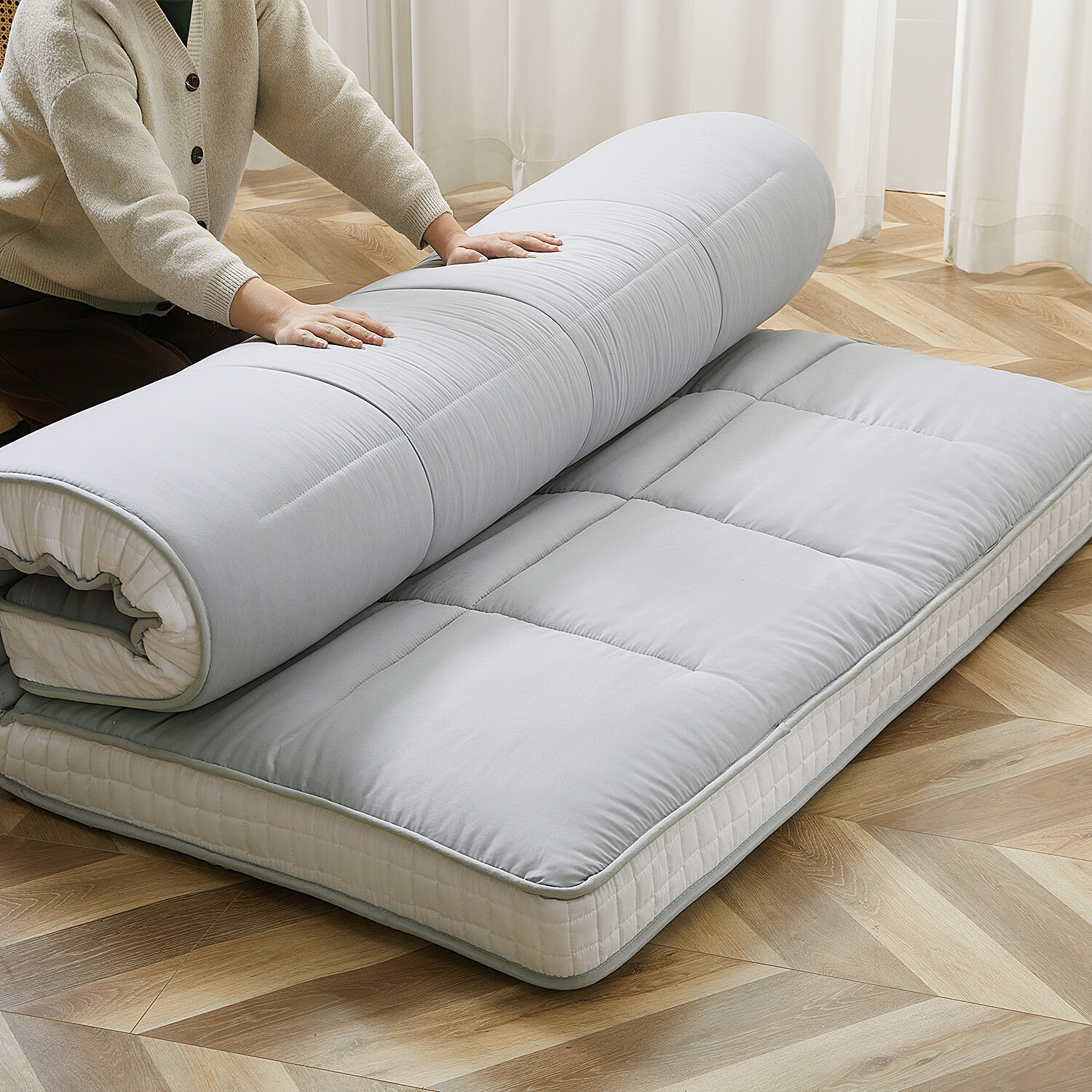 Slsy Floor Mattress Japanese Futon 4 inch Thickness Mattress & Cover Gray Brown