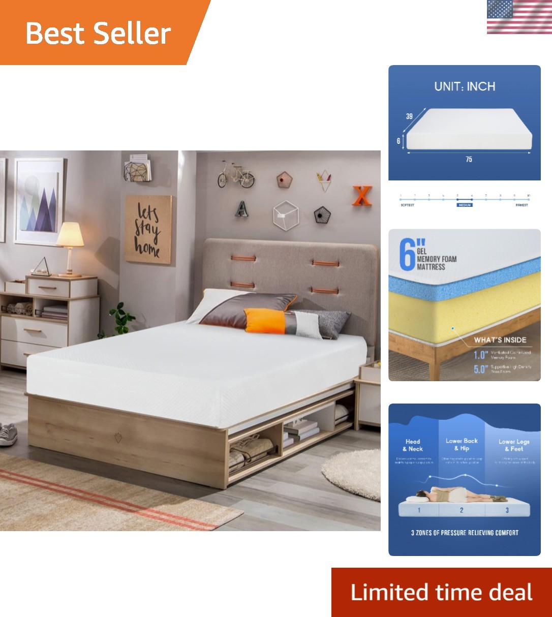 Medium Firm Twin Mattress – 6 In Gel Memory Foam for Pressure Relief & Freshness