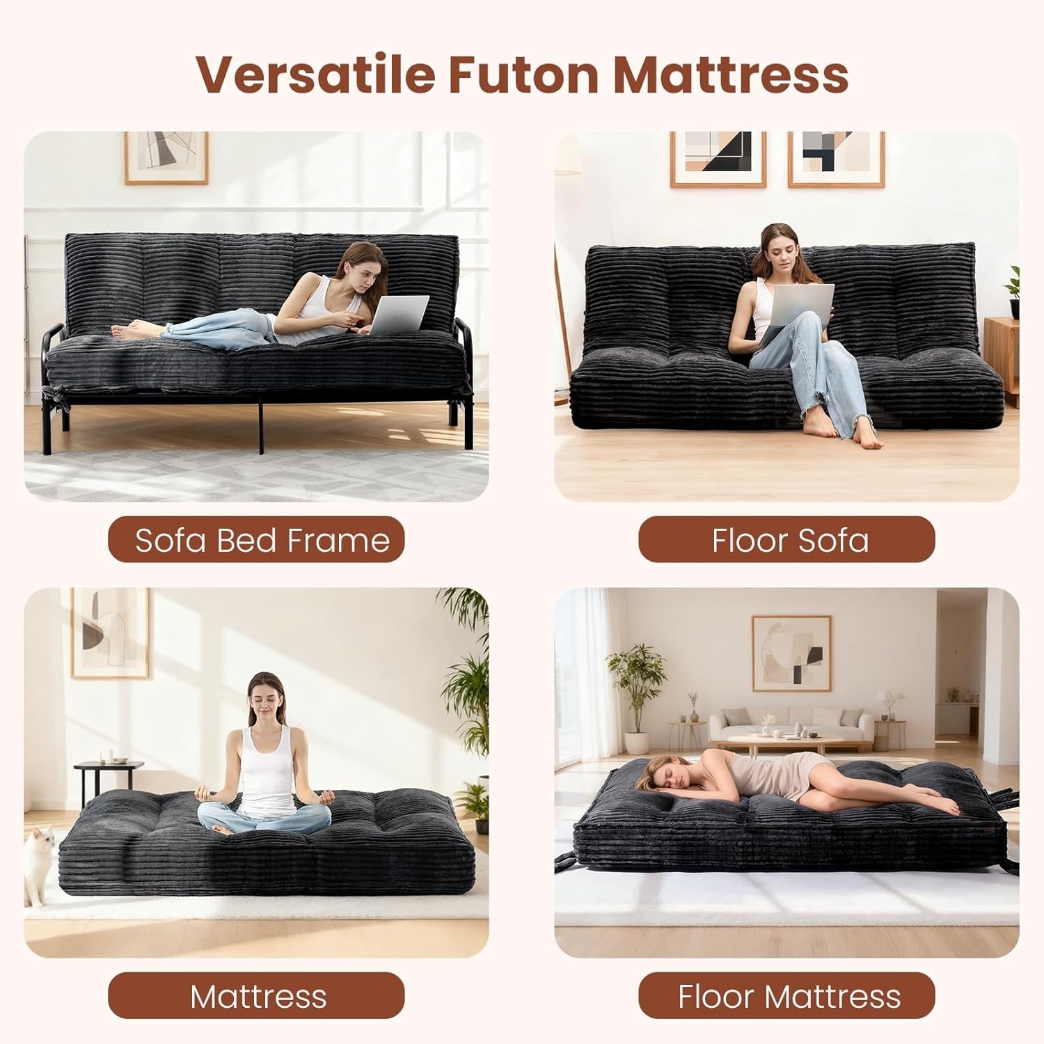 10″ Futon Mattress Queen Size,Futons Sofa Couch Bed with Straps, Thick Corduroy