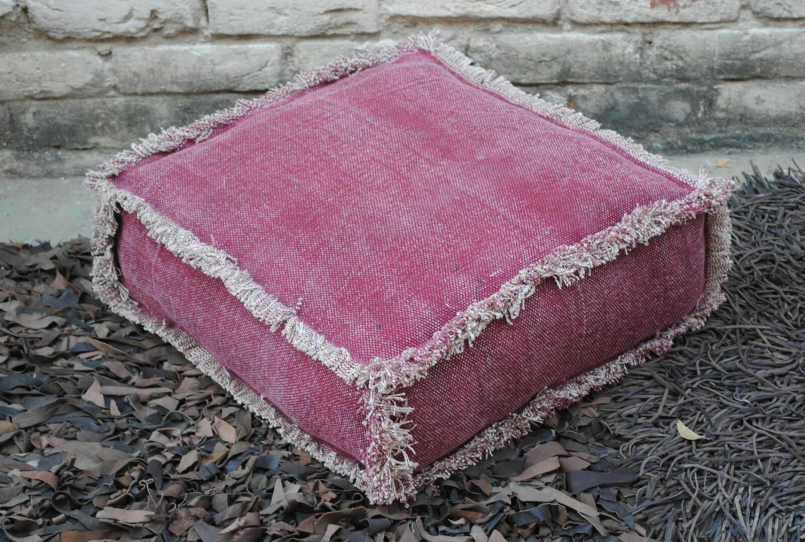 COTTON RUG RED SQUARE MATTRESS WITH FRINGES 50X50X15 CM COZY SITTING SINGLE SEAT